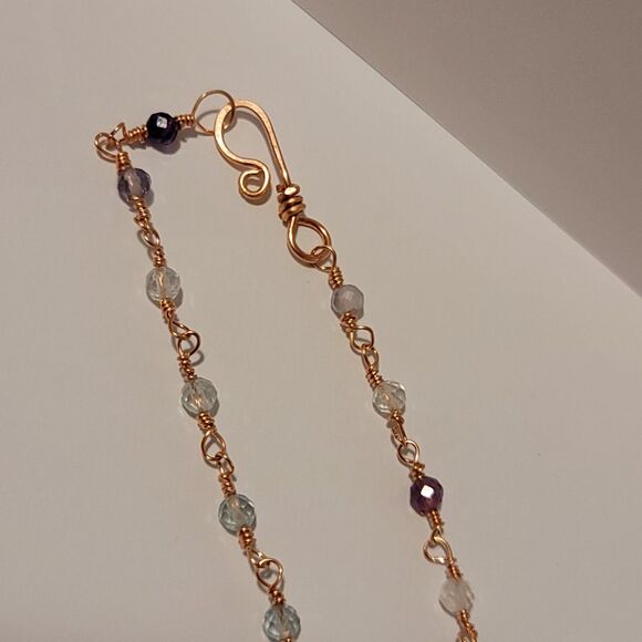 Handmade Copper Wire Wrapped Dainty Fluorite Chain Bracelet - Picture 3 of 5